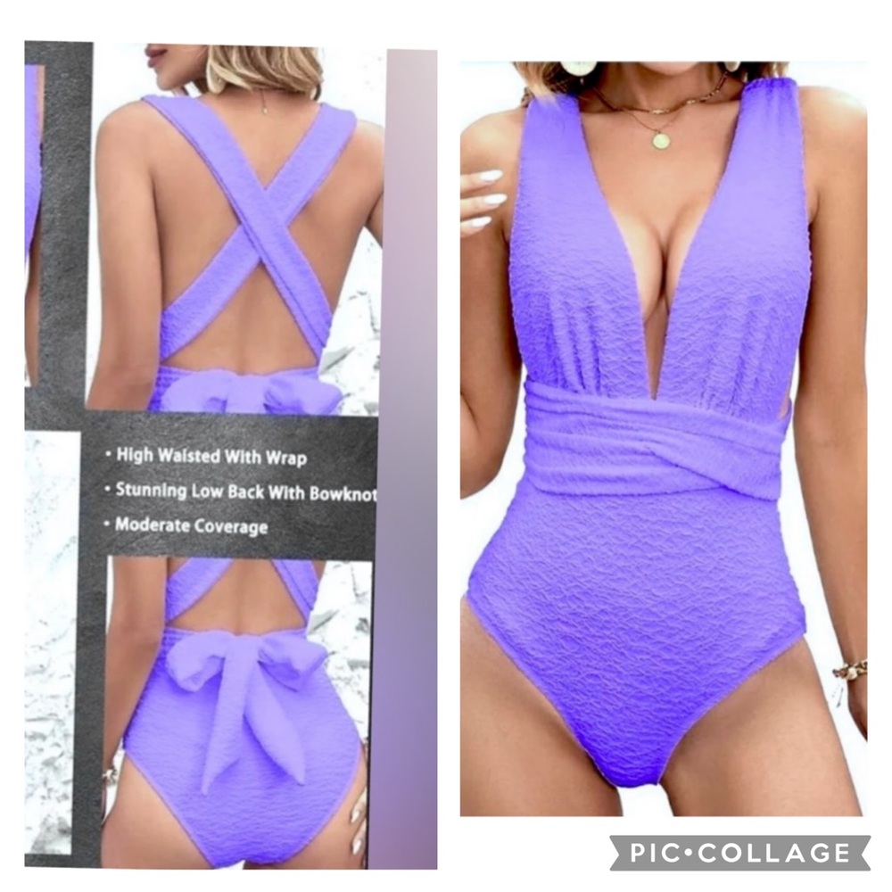 Plunge Wrap One-Piece Swimsuit in Lavender
